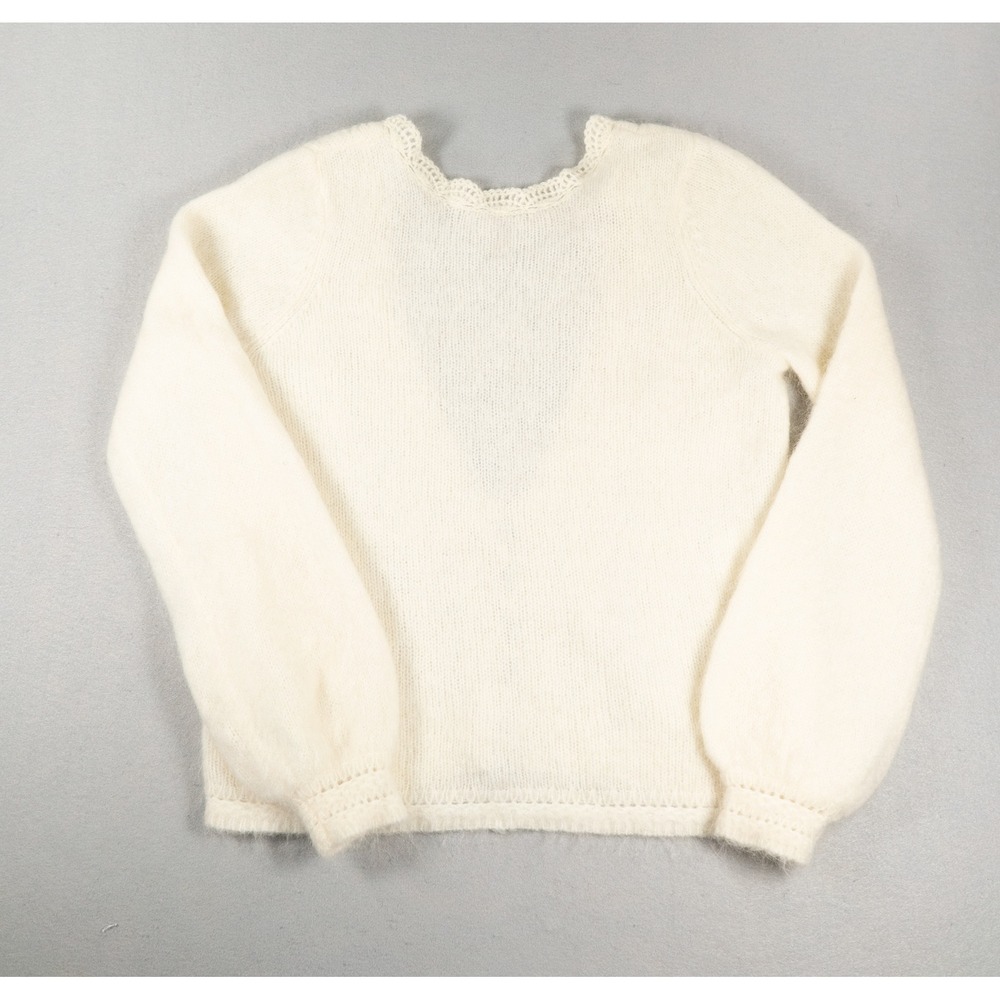 Sezane Womens La Maille Cardigan Mohair Wool Lace Trim Cream Medium Romantic